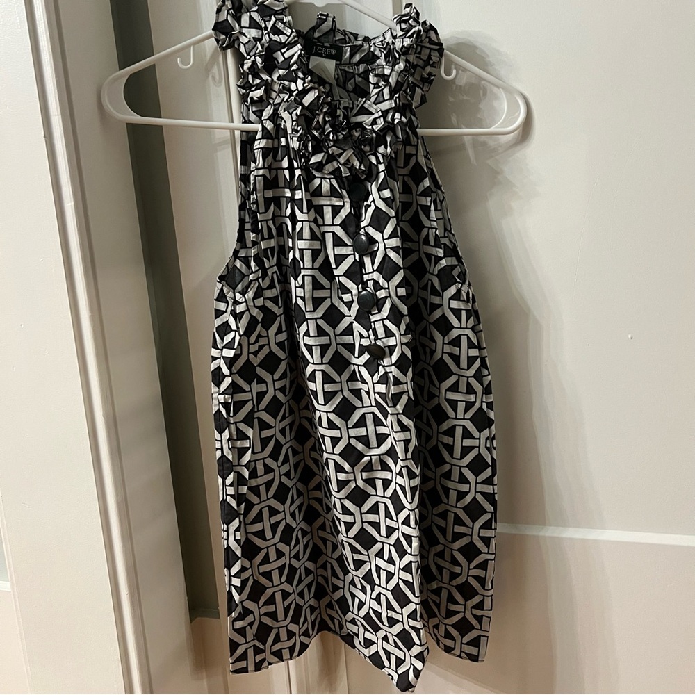 J. Crew Black and White Geometric Halter Tank